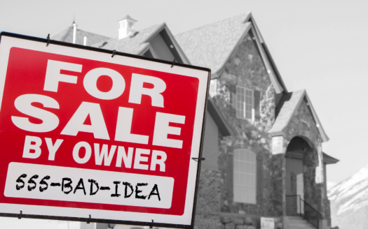 sell your home on your own is not as adventageous as people think. a for sale by owner sign in front of a house