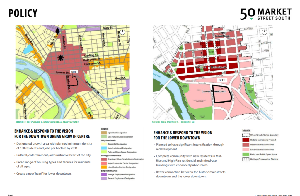 50 Market Street S is in a designated Urban Growth Centre according to the City's Official Plan, and it's proposed new mixed use development should help the city meet the criteria expected to satisfy the density goals of this area.