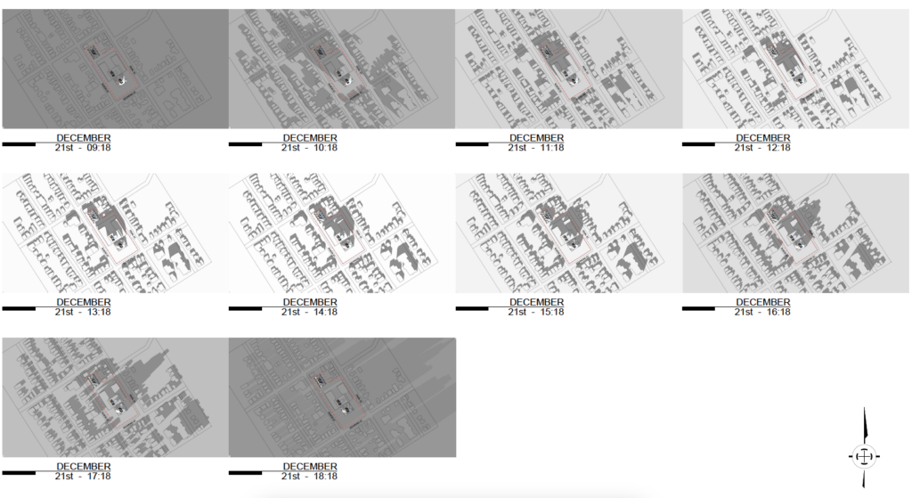 shadow study for December at 40 Richmond Street Brantford redevelopment
