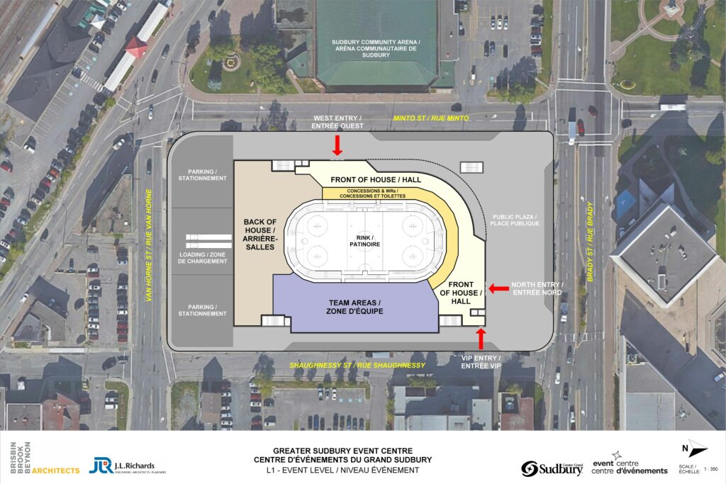 Brantford and Sudbury new arenas: Sudbury Rendering of the property layout