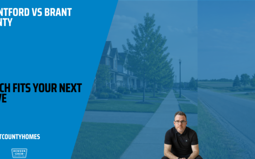 Brantford vs Brant County comparison showing city neighbourhood and rural county road