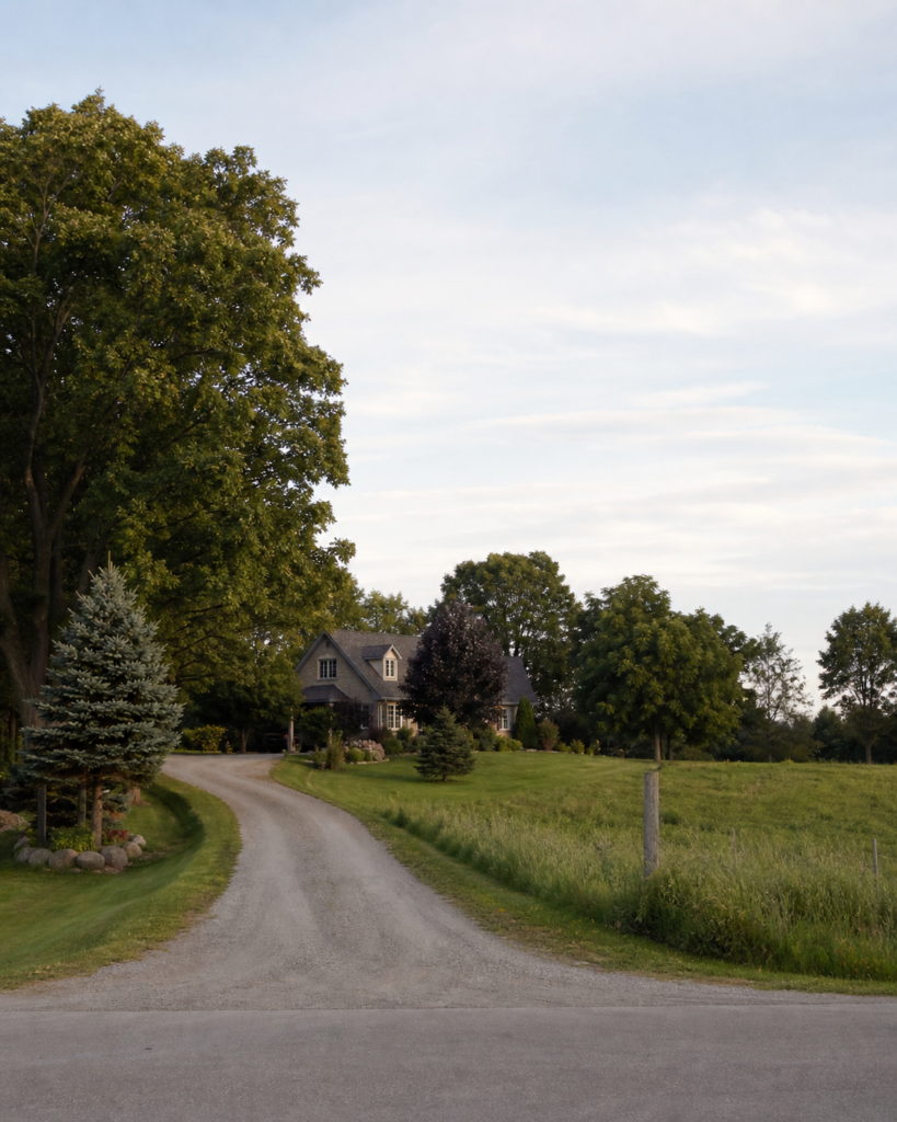 Brant County rural home set back from a quiet road with open space