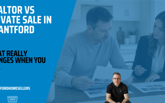 Brantford home seller comparing realtor vs private sale options at a kitchen table