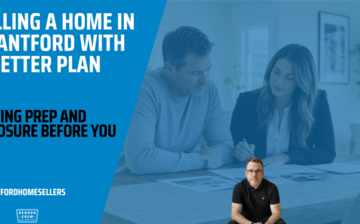 Brantford home seller reviewing listing prep notes with a real estate agent