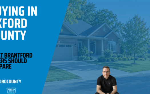 Illustrative detached brick home and open fields for a guide to buying in Oxford County, with Matt Allman branding.
